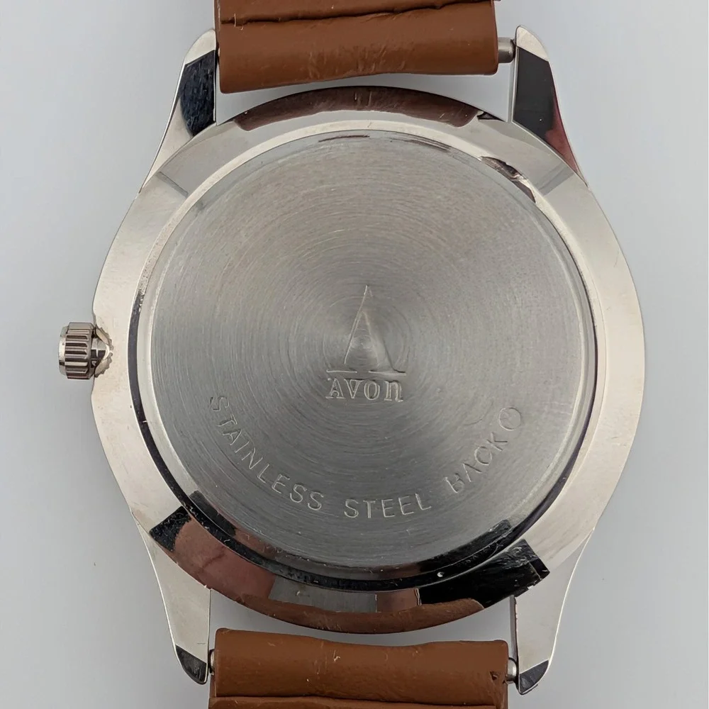 Avon Y2K Number Bezel Watch Green Markers‎ Brown Leather Strap